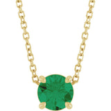 14K Yellow Gold 5.5 mm Lab-Grown Emerald 16-18
