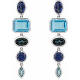 14K White Gold Lab-Grown Blue Sapphire & Natural London Blue Topaz Dangle Earrings