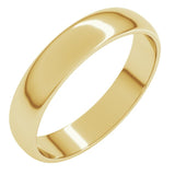 14K Yellow Gold 4 mm Lightweight Half Round Band Size 6.5