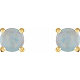 14K Yellow Gold 6 mm Natural White Opal Cabochon Earrings