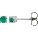 14K White Gold Lab-Grown Emerald Youth Earrings