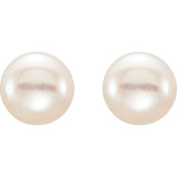 14K Yellow Gold 5-6 mm Cultured White Freshwater Button Pearl Earrings