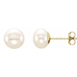 14K Yellow Gold 6-7 mm Cultured White Freshwater Button Pearl Earrings