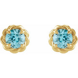 14K Yellow Gold 5 mm Natural Blue Zircon Claw-Prong Rope Earrings