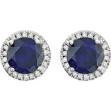 14K White Gold Lab-Grown Blue Sapphire & 1/8 CTW Natural Diamond Earrings