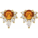 14K Yellow Gold Natural Citrine & 1/6 CTW Natural Diamond Earrings