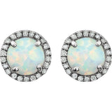 Sterling Silver Lab-Grown White Opal & 1/8 CTW Lab-Grown Diamond Birthstone Earrings