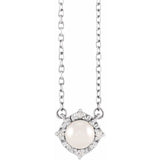 14K White Gold Cultured White Freshwater Pearl & .04 CTW Natural Diamond Halo-Style 18