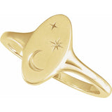 14K Yellow Gold Moon & Star Signet Ring