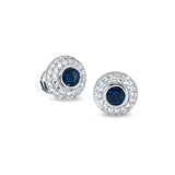 Platinum finish sterling silver micropave earrings with synthetic blue sapphire and simulated diamonds