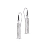 Platinum finish sterling silver micropave 3 sided bar earrings with simulated diamonds