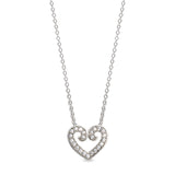 Platinum finish sterling silver micropave heart pendant with 23 simulated diamonds on 18 cable chain