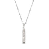 Platinum finish sterling silver micropave 3 sided bar pendant with simulated diamonds on 18 cable chain