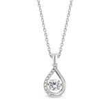 Platinum finish sterling silver micropave dancing stone teardrop pendant with simulated diamonds on 18 cable chain