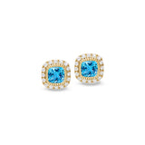 Gold finish sterling silver micropave simulated blue zircon earrings with simulated diamonds