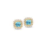 Gold finish sterling silver micropave simulated aqua marine earrings with simulated diamonds