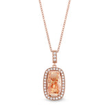Rose gold finish sterling silver micropave pendant with light champagne colored stone and simulated diamonds on 18 cable cha