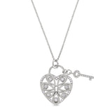 Platinum finish sterling silver micropave key to my heart pendant with simulated diamonds on 16 - 18 adjustable chain