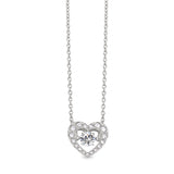 Platinum finish sterling silver micropave dancing stone heart necklace with simulated diamonds on cable chain