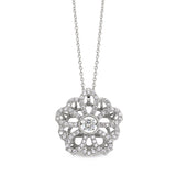 Platinum finish sterling silver micropave dancing stone flower pendant with simulated diamonds on 16 - 18 adjustable cable 