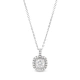 Platinum finish sterling silver micropave simulated diamond pendant with simulated diamonds on 18 cable chain