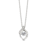 Platinum finish sterling micropave dancing stone flame shaped pendant with simulated diamonds on 16 - 18 adjustable cable ch