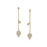 Gold finish sterling silver micropave leaf drop earrings with simulated diamonds