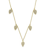 Gold finish sterling silver micropave 5 floating leaves necklace with simulated diamonds on 16-18 adjustable chain