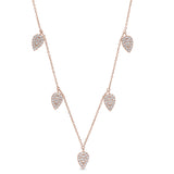 Rose gold finish sterling silver micropave 5 floating leaves necklace with simulated diamonds on 16-18 adjustable chain