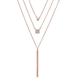 Rose gold finish sterling silver micropave layered necklace with simulated diamonds on 16 - 18 adjustable chain