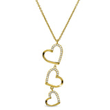 Gold finish sterling silver micropave three falling hearts pendant with simulated diamonds on 16-18 adjustable chain