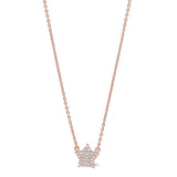 Rose gold finish sterling silver micropave star necklace with simulated diamonds on 16-18 adjustable chain