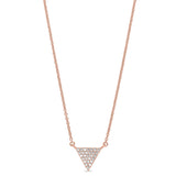 Rose gold finish sterling silver micropave triangle necklace with simulated diamonds on 16-18 adjustable chain