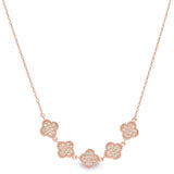Rose gold finish sterling silver micropave five clover necklace with simulated diamonds on 16-18 adjustable chain