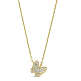 Gold finish sterling silver micropave butterfly necklace with simulated diamonds on 16-18 adjustable chain