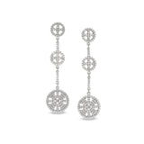 Platinum finish sterling silver micropave three circle drop earrings with simulated diamonds