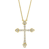 Gold finish sterling silver micropave fancy cross pendant with simulated diamonds on 16-18 adjustable chain