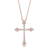Rose gold finish sterling silver micropave fancy cross pendant with simulated diamonds on 16-18 adjustable chain