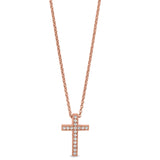 Rose gold finish sterling silver micropave cross pendant with simulated diamonds on 16-18 adjustable chain