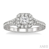 5/8 Ctw Diamond Engagement Ring with 1/4 Ct Princess Cut Center Stone in 14K White Gold