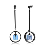 SWAROVSKI CUBE SHAPE CRYSTAL IN BLACK RHODIUM DROP EARRING