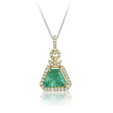 P5003-14K Y/G .31 SEMI PENDANT WITH 10.5.X 8 X 7.8MM TRAPAZOID GENUINE EMERALD*