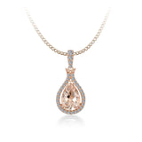 14K ROSE GOLD .19CT  PENDANT WITH A 9X6MM PEAR SHAPE MORGANITE CTR-GH/SI2***