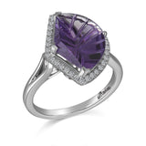 RGR21870-14K W/G  14 X 10MM FAN SHAPE AMETHYST & .19CT-GH/SI2