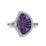 RGR21870-14K W/G  14 X 10MM FAN SHAPE AMETHYST & .19CT-GH/SI2