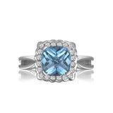 RGR22408-14K W/G 8MM CUSHION CUT BLUE TOPAZ W/ .28 CT -GH/SI2
