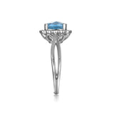 RGR22408-14K W/G 8MM CUSHION CUT BLUE TOPAZ W/ .28 CT -GH/SI2