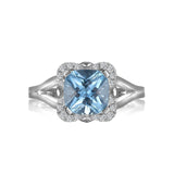 14K WHITE GOLD WITH .13CTS TW OF DIAMOND ACCENTS, CENTER SET FOR 8.0MM CU CUSTOMER BLUE TOPAZ
