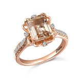 14K ROSE GOLD .17CT SEMI FASHION RING WITH 9X7MM EC MORGANITE CTR-GH/SI2***