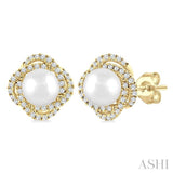 5 MM Cultured Pearl and 1/4 Ctw Round Cut Diamond Petite Fashion Earrings in 10K Yellow Gold